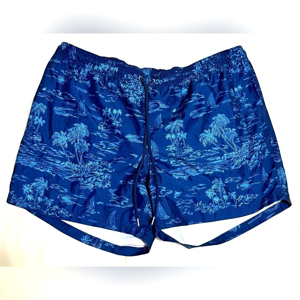 Land’s End Blue Tropical Print Men’s Swim Trunks Pockets Shorts Size 3XL 50-52